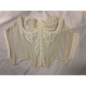 Vintage Victorias Secret Lace Corset Top Ivory Mesh Boned Bustier 32 RN 70817